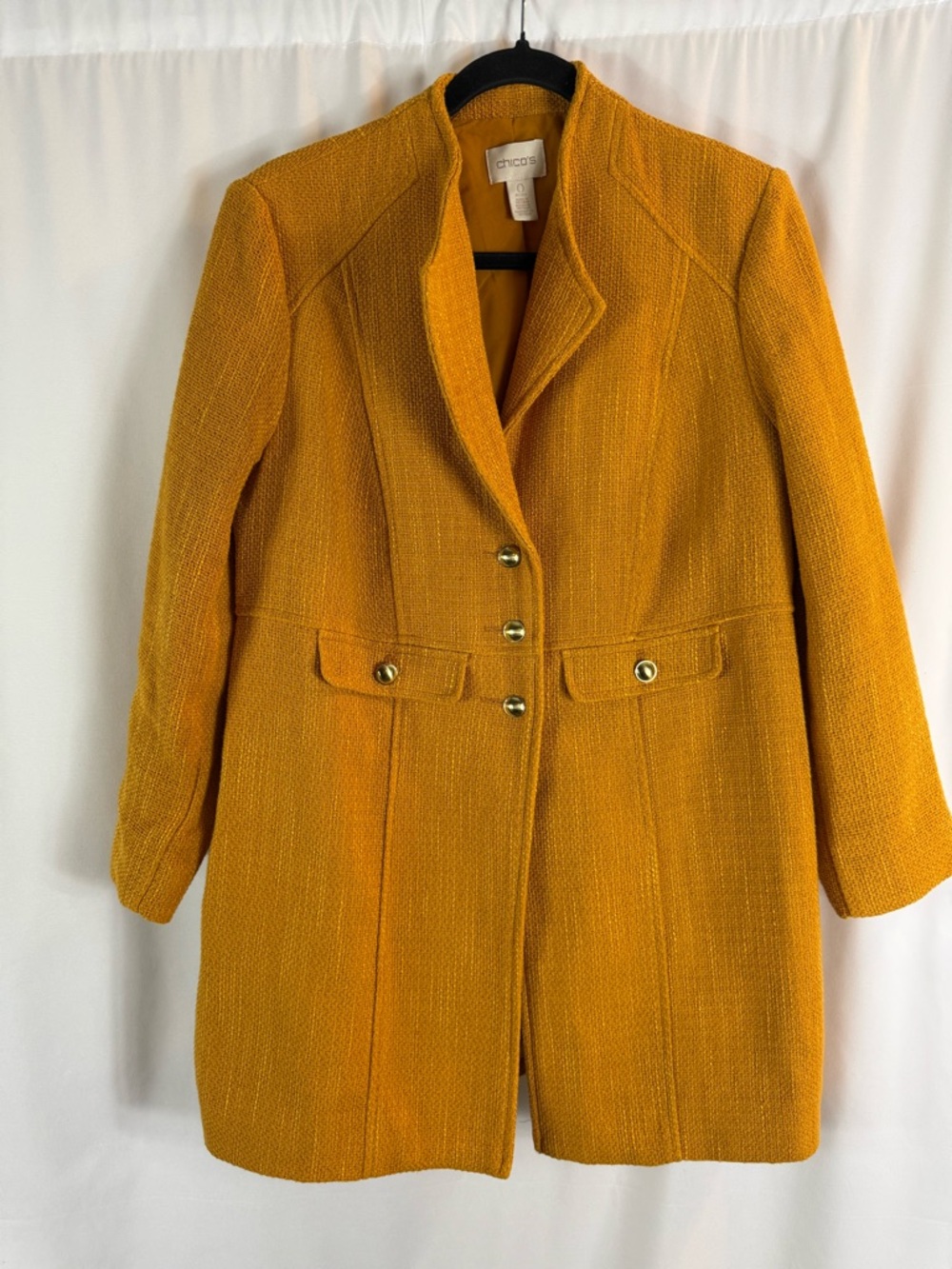 Chico's Mustard Textured Single-Breasted Trench Coat size:0